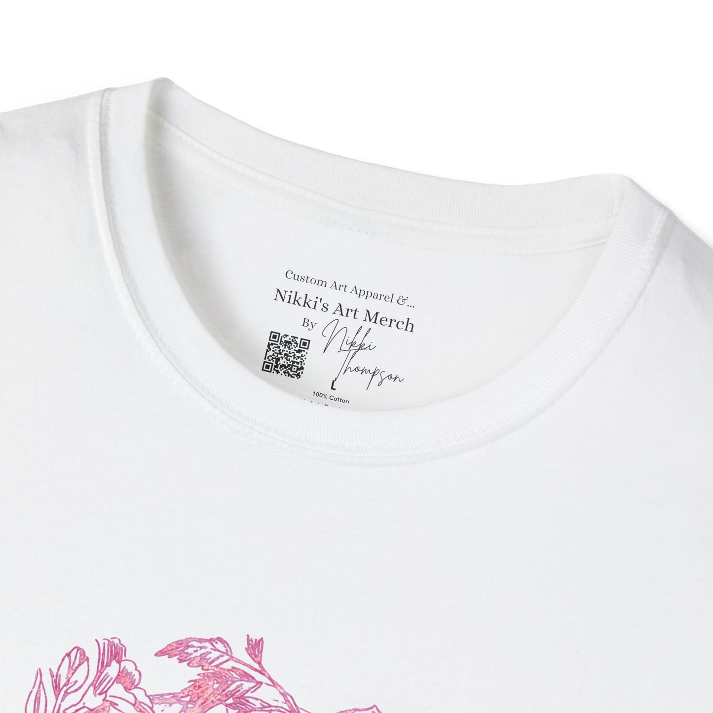 Pink Floral Skull by Nikki - Unisex Softstyle T-Shirt