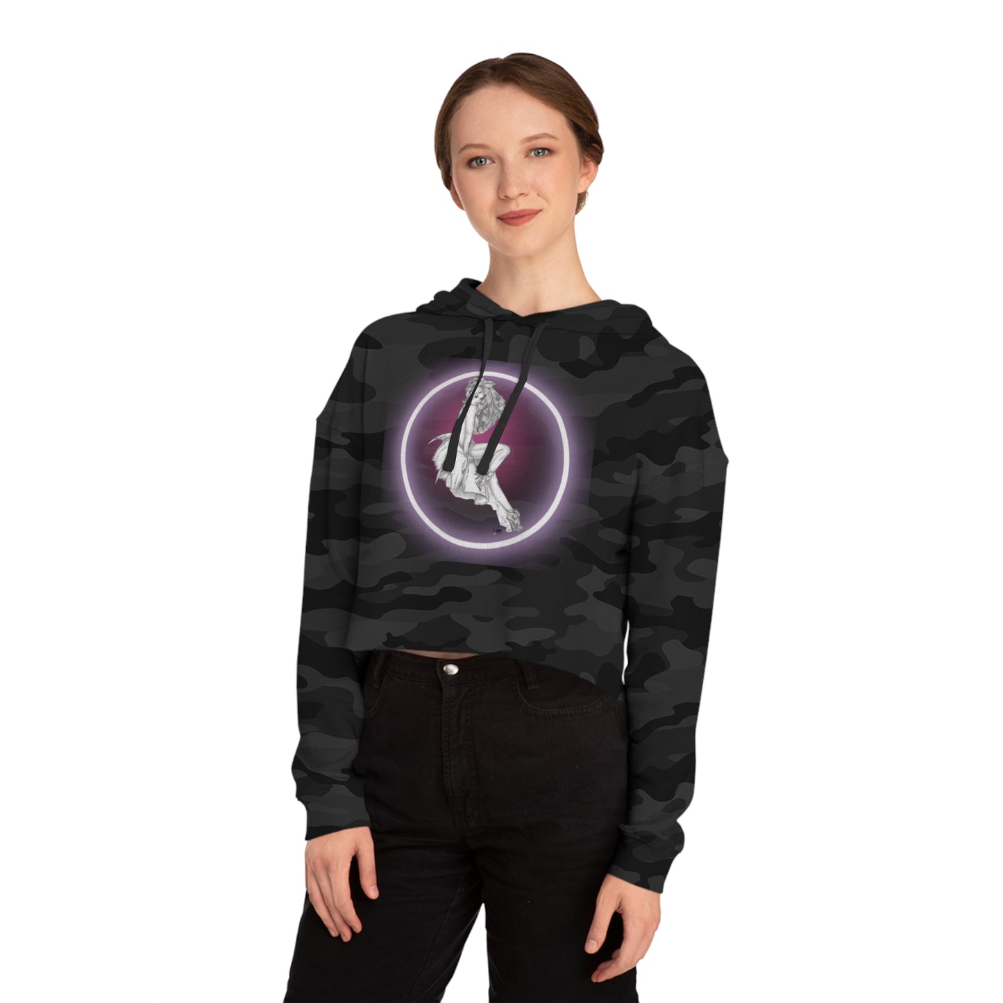 Sweatshirt Women's Cropped Hooded - Bunny Pin Up Girl by Nikki